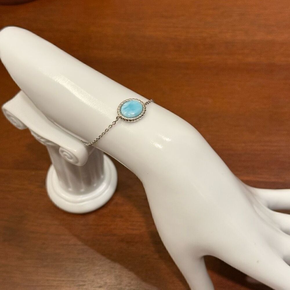 Dainty Oval Larimar Simple Sterling Silver Adjustable Womens Bracelet New